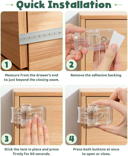 Roctee 6 Pack Drawer Baby Locks Clear, Baby Proof Locks for Side Drawers Pull Out Thin Dresser Kitchen Cabinet Bedside Tables, Safety Latch Child Proofing Clips