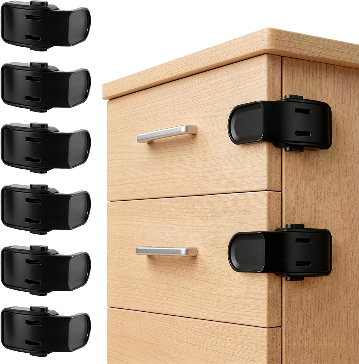 Roctee 6 Pack Drawer Baby Locks Clear, Baby Proof Locks for Side Drawers Pull Out Thin Dresser Kitchen Cabinet Bedside Tables, Safety Latch Child Proofing Clips