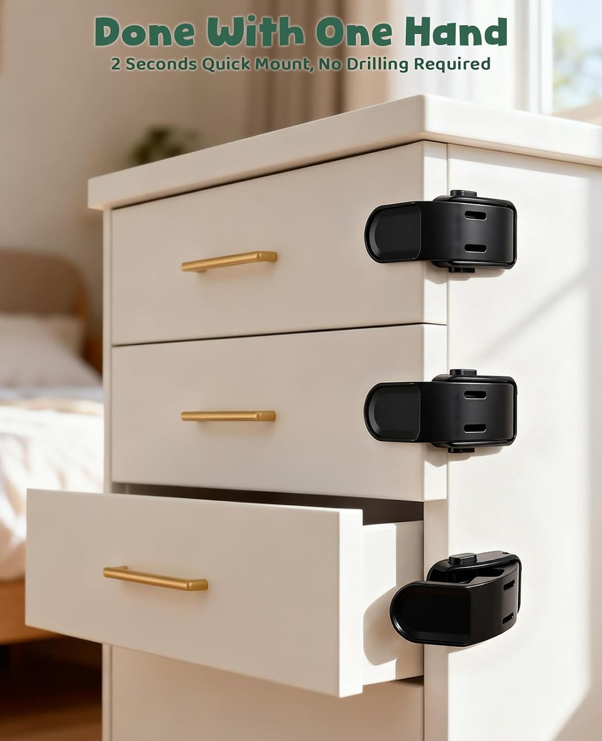 Roctee 6 Pack Drawer Baby Locks Clear, Baby Proof Locks for Side Drawers Pull Out Thin Dresser Kitchen Cabinet Bedside Tables, Safety Latch Child Proofing Clips