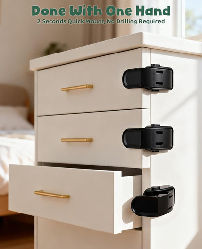 Roctee 6 Pack Drawer Baby Locks Clear, Baby Proof Locks for Side Drawers Pull Out Thin Dresser Kitchen Cabinet Bedside Tables, Safety Latch Child Proofing Clips