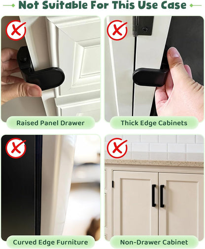 Roctee 6 Pack Drawer Baby Locks Clear, Baby Proof Locks for Side Drawers Pull Out Thin Dresser Kitchen Cabinet Bedside Tables, Safety Latch Child Proofing Clips
