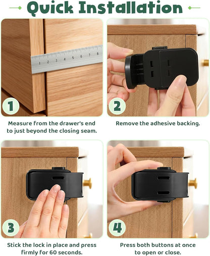 Roctee 6 Pack Drawer Baby Locks Clear, Baby Proof Locks for Side Drawers Pull Out Thin Dresser Kitchen Cabinet Bedside Tables, Safety Latch Child Proofing Clips