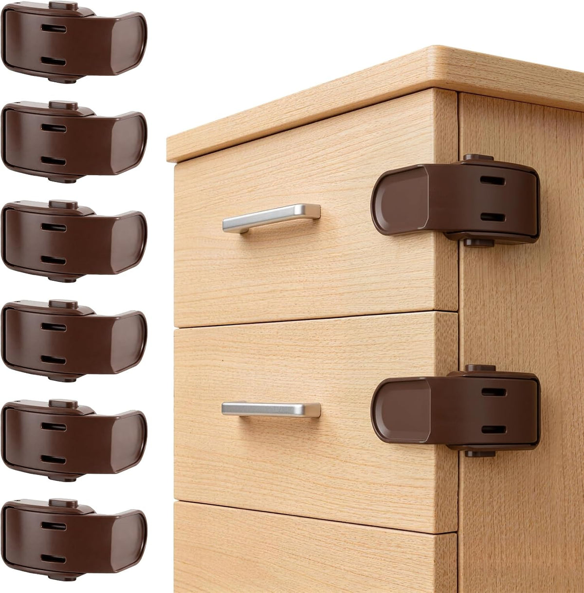 Roctee 6 Pack Drawer Baby Locks Clear, Baby Proof Locks for Side Drawers Pull Out Thin Dresser Kitchen Cabinet Bedside Tables, Safety Latch Child Proofing Clips