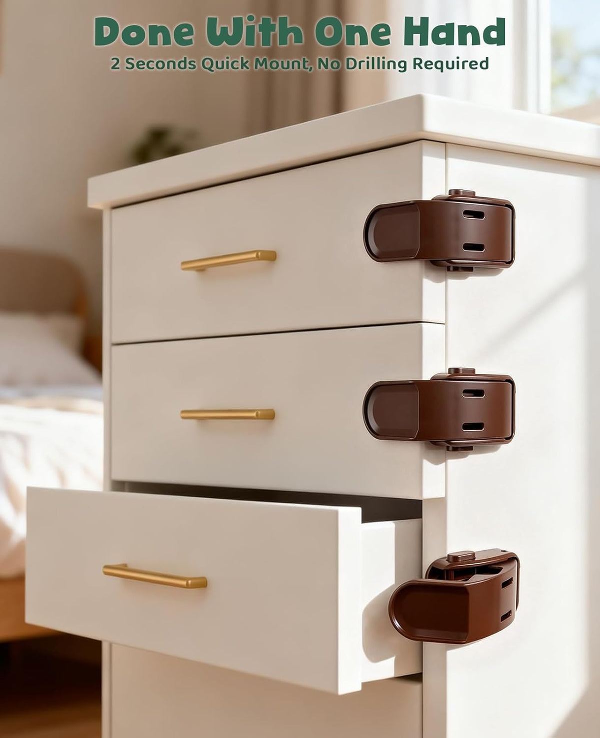 Roctee 6 Pack Drawer Baby Locks Clear, Baby Proof Locks for Side Drawers Pull Out Thin Dresser Kitchen Cabinet Bedside Tables, Safety Latch Child Proofing Clips