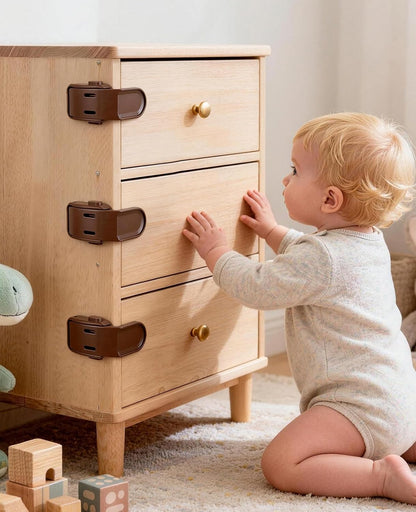 Roctee 6 Pack Drawer Baby Locks Clear, Baby Proof Locks for Side Drawers Pull Out Thin Dresser Kitchen Cabinet Bedside Tables, Safety Latch Child Proofing Clips