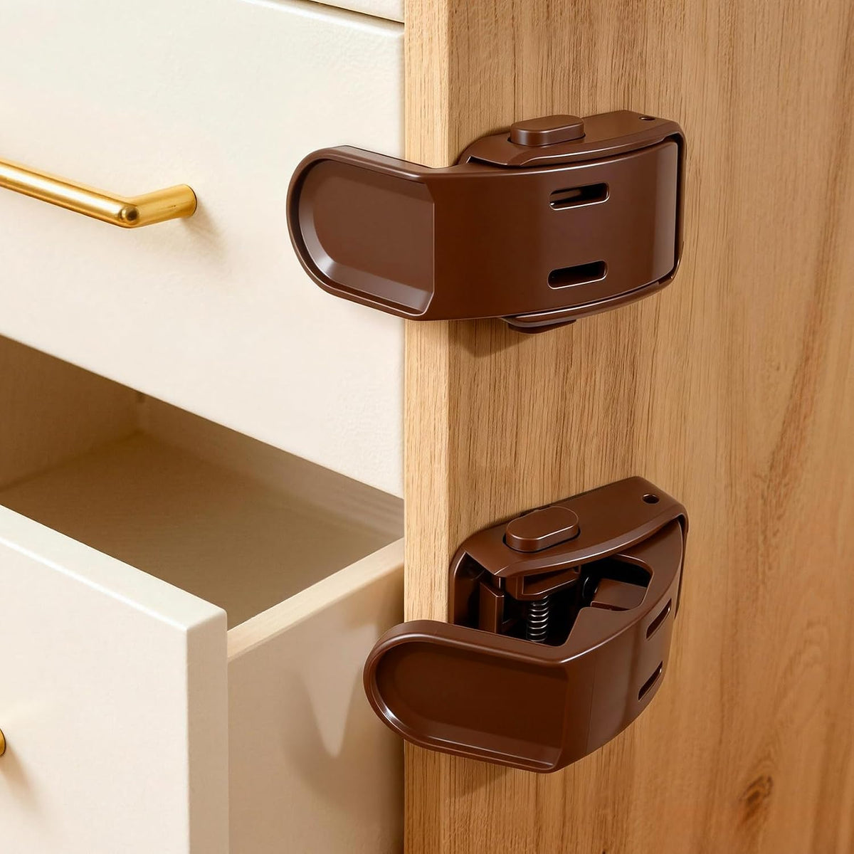 Roctee 6 Pack Drawer Baby Locks Clear, Baby Proof Locks for Side Drawers Pull Out Thin Dresser Kitchen Cabinet Bedside Tables, Safety Latch Child Proofing Clips
