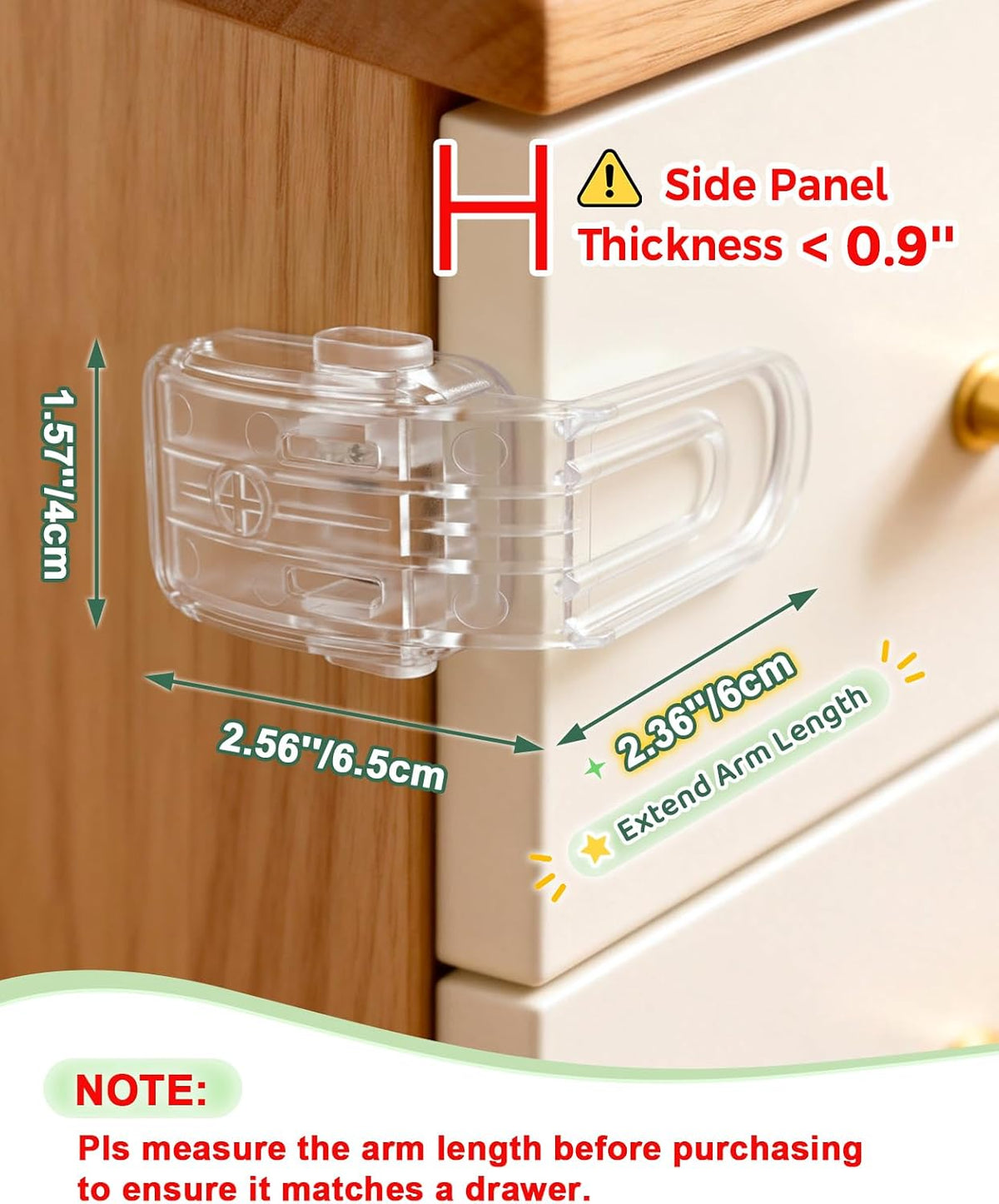 Roctee 6 Pack Drawer Baby Locks Clear, Baby Proof Locks for Side Drawers Pull Out Thin Dresser Kitchen Cabinet Bedside Tables, Safety Latch Child Proofing Clips