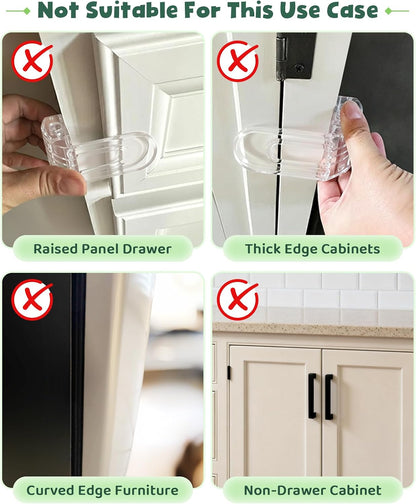Roctee 6 Pack Drawer Baby Locks Clear, Baby Proof Locks for Side Drawers Pull Out Thin Dresser Kitchen Cabinet Bedside Tables, Safety Latch Child Proofing Clips
