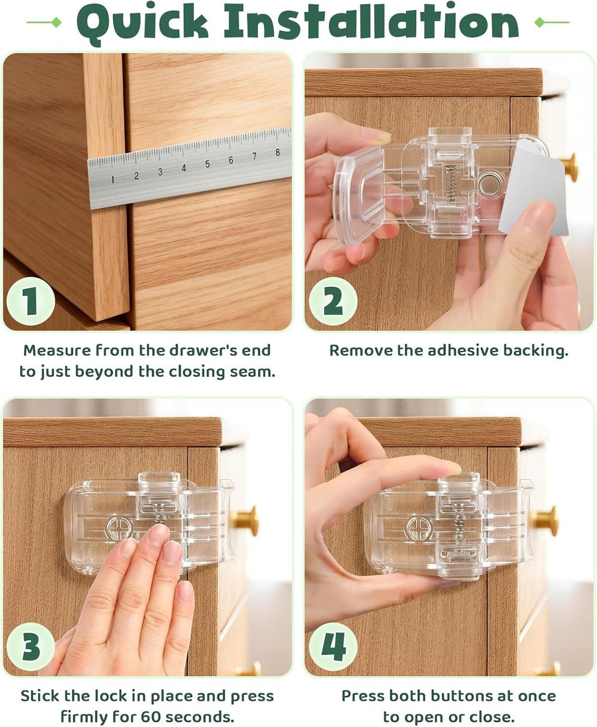 Roctee 6 Pack Drawer Baby Locks Clear, Baby Proof Locks for Side Drawers Pull Out Thin Dresser Kitchen Cabinet Bedside Tables, Safety Latch Child Proofing Clips