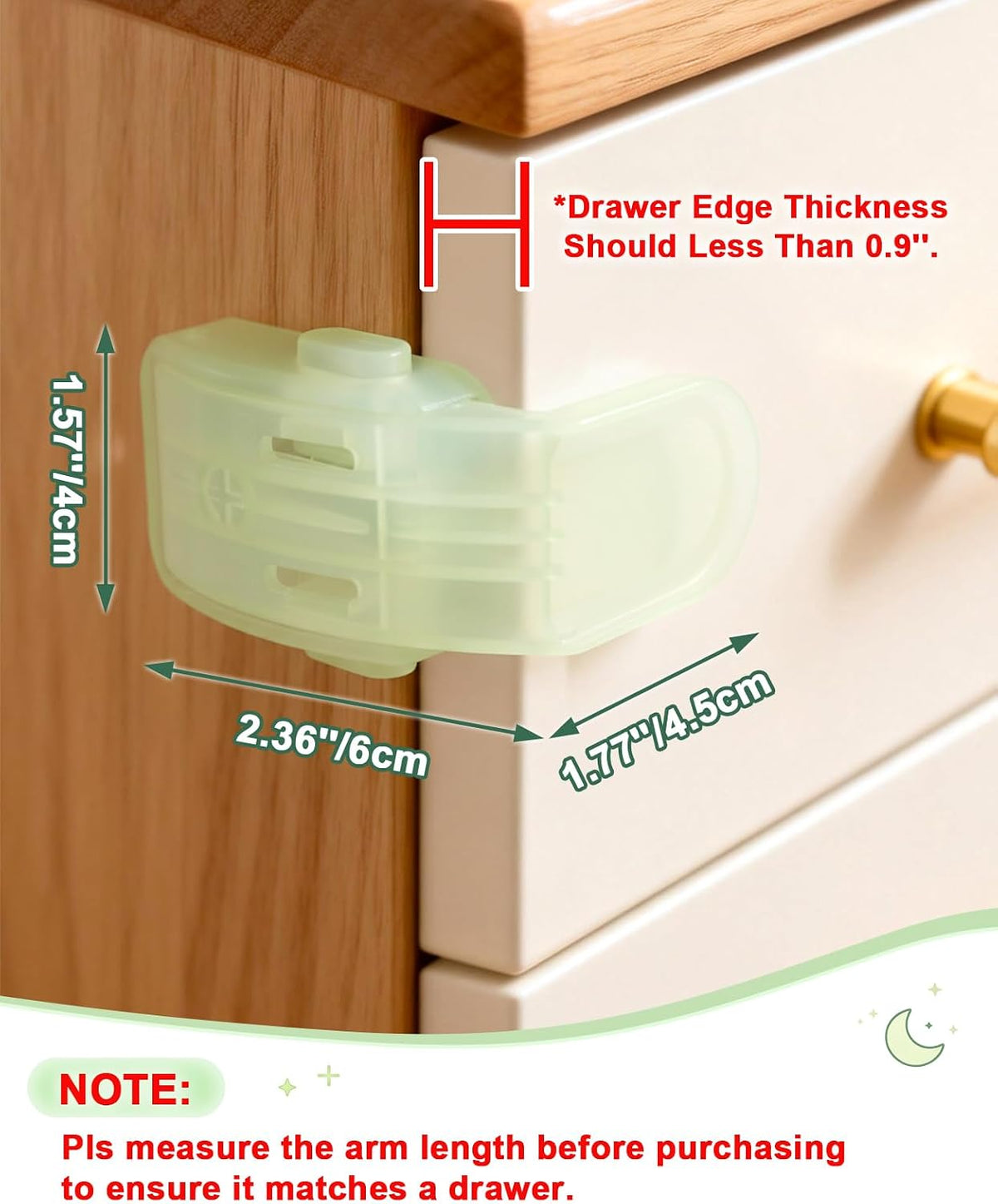 Roctee 6 Pack Drawer Baby Locks Clear, Baby Proof Locks for Side Drawers Pull Out Thin Dresser Kitchen Cabinet Bedside Tables, Safety Latch Child Proofing Clips