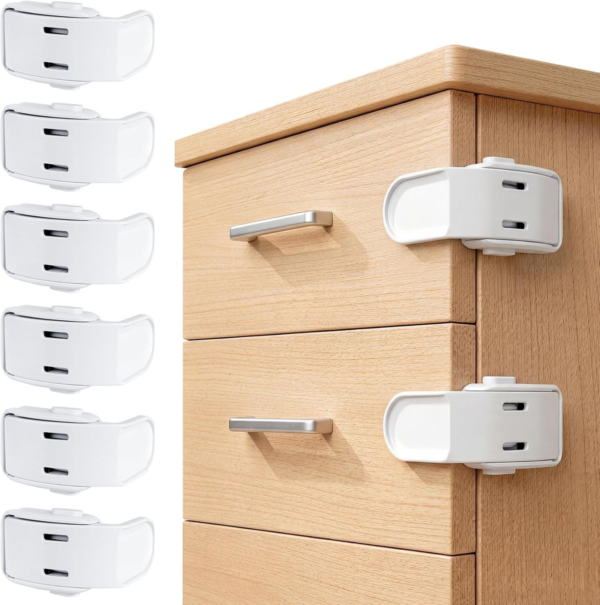 Roctee 6 Pack Drawer Baby Locks Clear, Baby Proof Locks for Side Drawers Pull Out Thin Dresser Kitchen Cabinet Bedside Tables, Safety Latch Child Proofing Clips