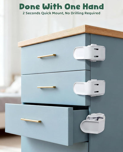 Roctee 6 Pack Drawer Baby Locks Clear, Baby Proof Locks for Side Drawers Pull Out Thin Dresser Kitchen Cabinet Bedside Tables, Safety Latch Child Proofing Clips