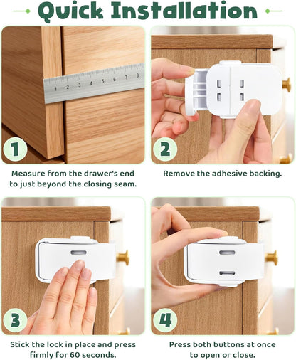 Roctee 6 Pack Drawer Baby Locks Clear, Baby Proof Locks for Side Drawers Pull Out Thin Dresser Kitchen Cabinet Bedside Tables, Safety Latch Child Proofing Clips
