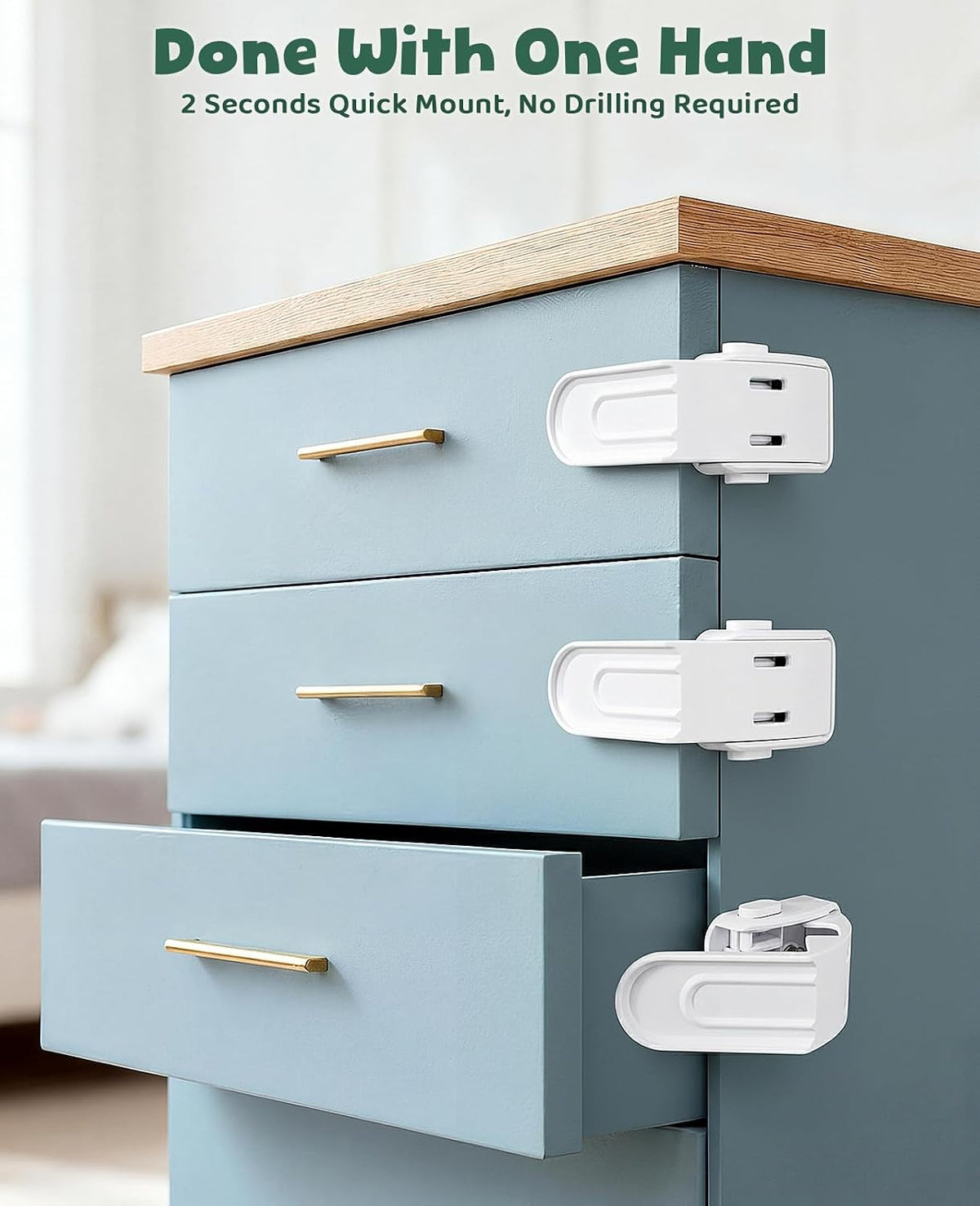 Roctee 6 Pack Drawer Baby Locks Clear, Baby Proof Locks for Side Drawers Pull Out Thin Dresser Kitchen Cabinet Bedside Tables, Safety Latch Child Proofing Clips