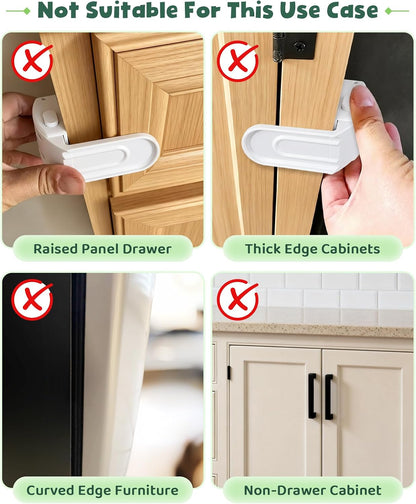 Roctee 6 Pack Drawer Baby Locks Clear, Baby Proof Locks for Side Drawers Pull Out Thin Dresser Kitchen Cabinet Bedside Tables, Safety Latch Child Proofing Clips