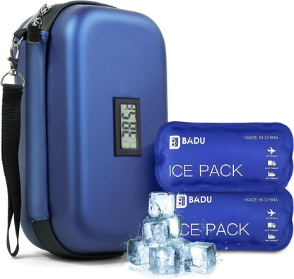 Insulin Cooler Travel Case TSA Approved Medication Cooler for Travel with Thermometer Temperature Display Diabetic Medication Organizer Medical Travel Cooler Bag with 2 Ice Pack