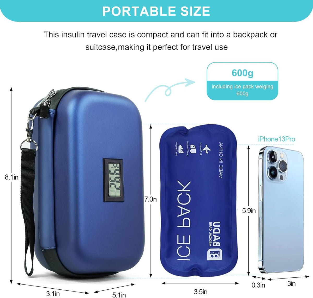 Insulin Cooler Travel Case TSA Approved Medication Cooler for Travel with Thermometer Temperature Display Diabetic Medication Organizer Medical Travel Cooler Bag with 2 Ice Pack