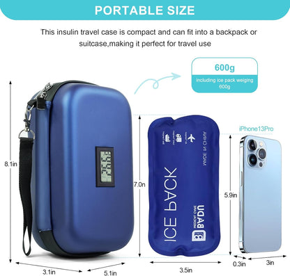 Insulin Cooler Travel Case TSA Approved Medication Cooler for Travel with Thermometer Temperature Display Diabetic Medication Organizer Medical Travel Cooler Bag with 2 Ice Pack