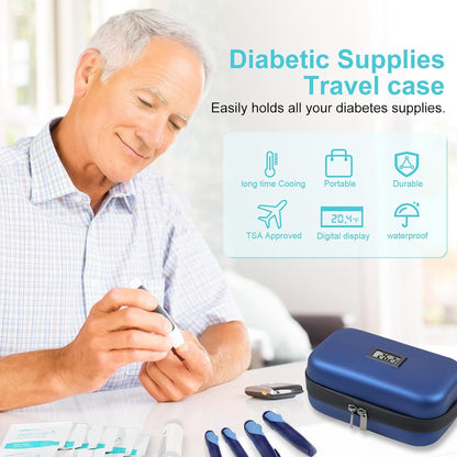 Insulin Cooler Travel Case TSA Approved Medication Cooler for Travel with Thermometer Temperature Display Diabetic Medication Organizer Medical Travel Cooler Bag with 2 Ice Pack