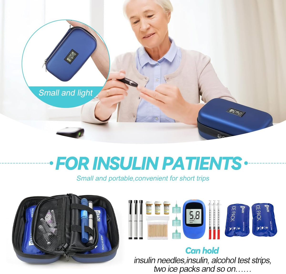 Insulin Cooler Travel Case TSA Approved Medication Cooler for Travel with Thermometer Temperature Display Diabetic Medication Organizer Medical Travel Cooler Bag with 2 Ice Pack