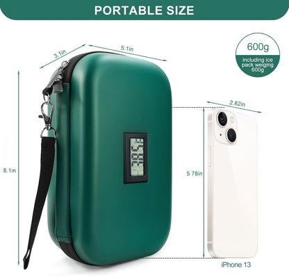 Insulin Cooler Travel Case TSA Approved Medication Cooler for Travel with Thermometer Temperature Display Diabetic Medication Organizer Medical Travel Cooler Bag with 2 Ice Pack