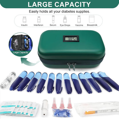 Insulin Cooler Travel Case TSA Approved Medication Cooler for Travel with Thermometer Temperature Display Diabetic Medication Organizer Medical Travel Cooler Bag with 2 Ice Pack