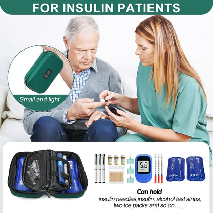 Insulin Cooler Travel Case TSA Approved Medication Cooler for Travel with Thermometer Temperature Display Diabetic Medication Organizer Medical Travel Cooler Bag with 2 Ice Pack