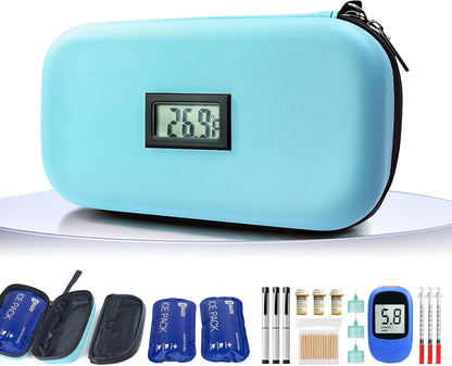 Insulin Cooler Travel Case TSA Approved Medication Cooler for Travel with Thermometer Temperature Display Diabetic Medication Organizer Medical Travel Cooler Bag with 2 Ice Pack