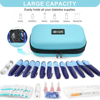 Insulin Cooler Travel Case TSA Approved Medication Cooler for Travel with Thermometer Temperature Display Diabetic Medication Organizer Medical Travel Cooler Bag with 2 Ice Pack