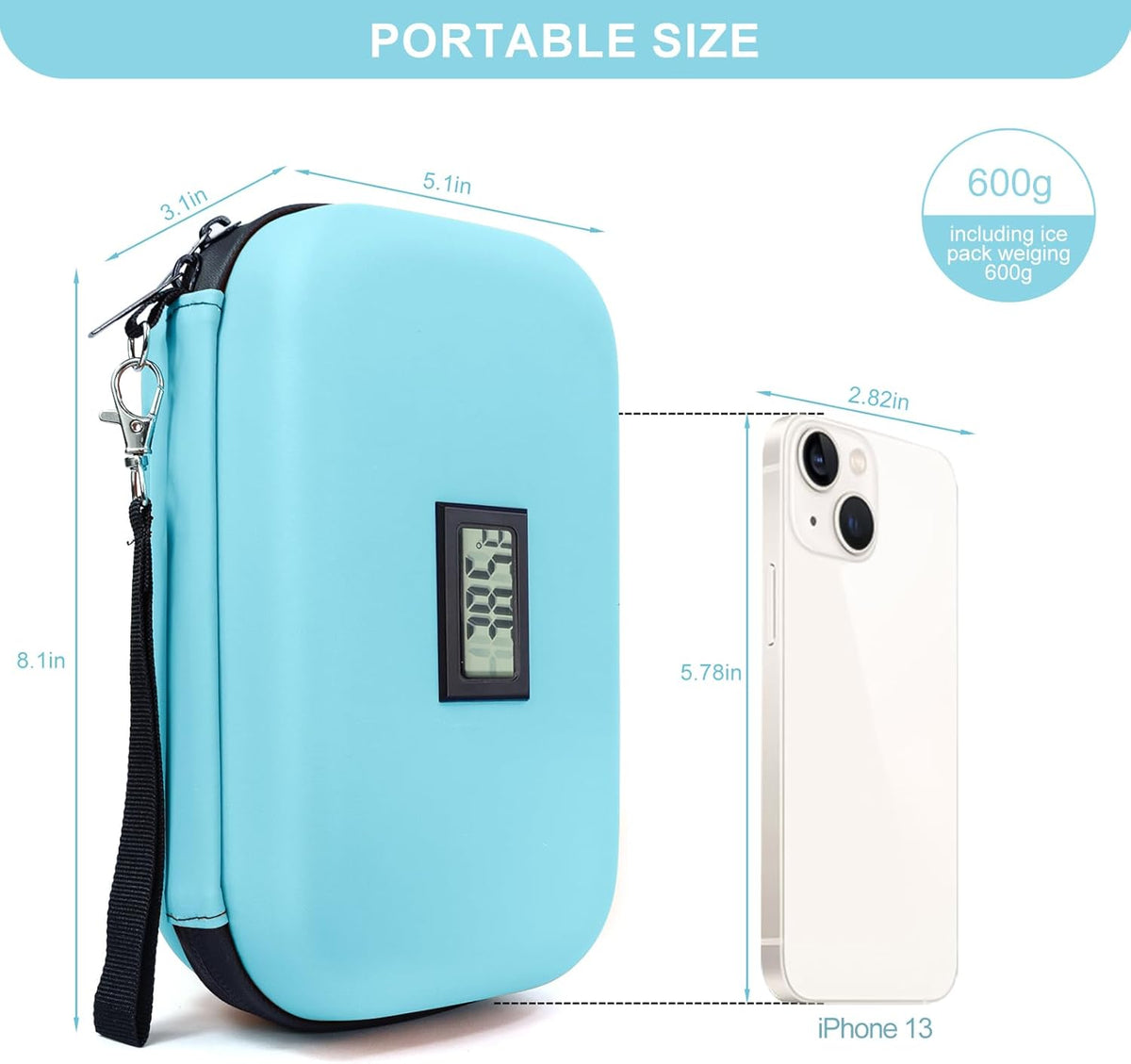 Insulin Cooler Travel Case TSA Approved Medication Cooler for Travel with Thermometer Temperature Display Diabetic Medication Organizer Medical Travel Cooler Bag with 2 Ice Pack