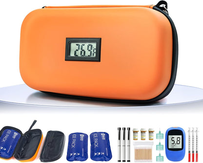 Insulin Cooler Travel Case TSA Approved Medication Cooler for Travel with Thermometer Temperature Display Diabetic Medication Organizer Medical Travel Cooler Bag with 2 Ice Pack