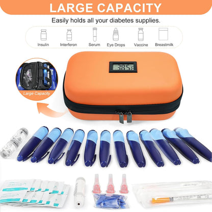 Insulin Cooler Travel Case TSA Approved Medication Cooler for Travel with Thermometer Temperature Display Diabetic Medication Organizer Medical Travel Cooler Bag with 2 Ice Pack