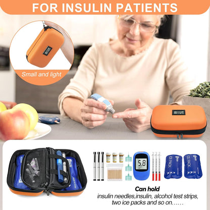 Insulin Cooler Travel Case TSA Approved Medication Cooler for Travel with Thermometer Temperature Display Diabetic Medication Organizer Medical Travel Cooler Bag with 2 Ice Pack