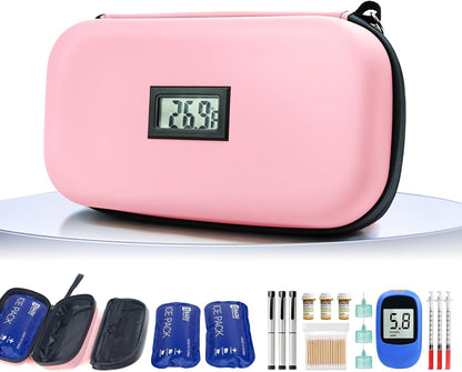 Insulin Cooler Travel Case TSA Approved Medication Cooler for Travel with Thermometer Temperature Display Diabetic Medication Organizer Medical Travel Cooler Bag with 2 Ice Pack