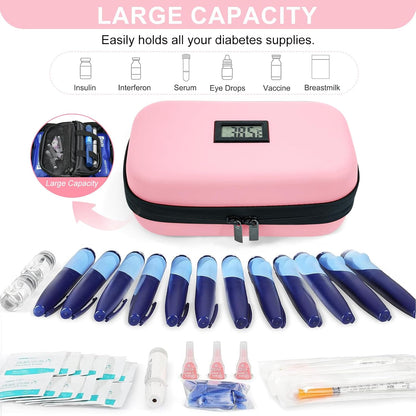 Insulin Cooler Travel Case TSA Approved Medication Cooler for Travel with Thermometer Temperature Display Diabetic Medication Organizer Medical Travel Cooler Bag with 2 Ice Pack