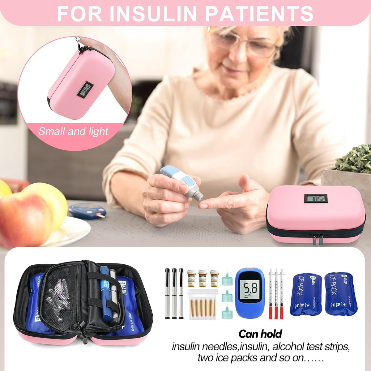 Insulin Cooler Travel Case TSA Approved Medication Cooler for Travel with Thermometer Temperature Display Diabetic Medication Organizer Medical Travel Cooler Bag with 2 Ice Pack