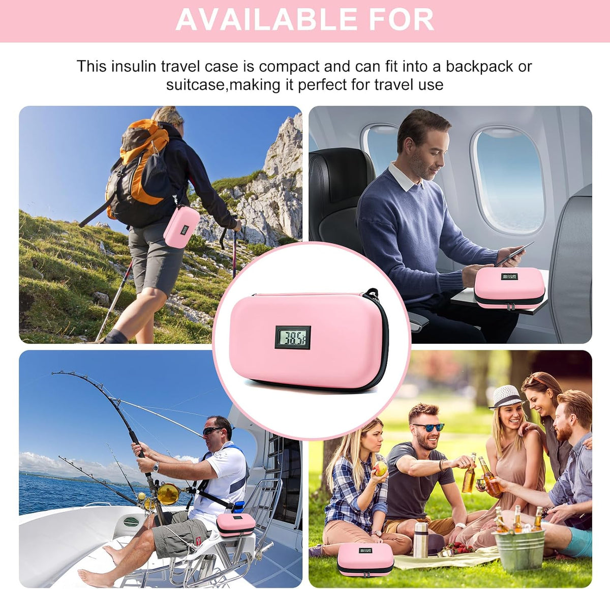 Insulin Cooler Travel Case TSA Approved Medication Cooler for Travel with Thermometer Temperature Display Diabetic Medication Organizer Medical Travel Cooler Bag with 2 Ice Pack