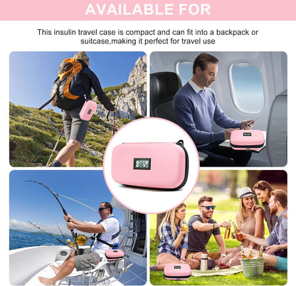 Insulin Cooler Travel Case TSA Approved Medication Cooler for Travel with Thermometer Temperature Display Diabetic Medication Organizer Medical Travel Cooler Bag with 2 Ice Pack