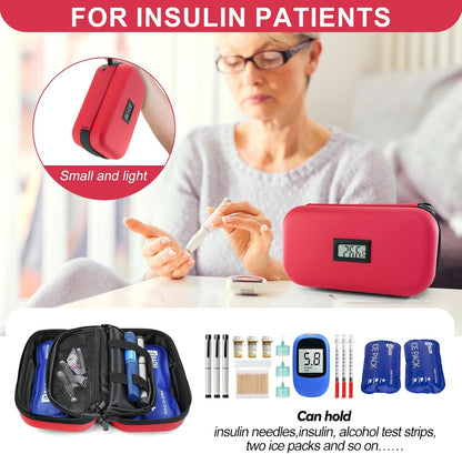 Insulin Cooler Travel Case TSA Approved Medication Cooler for Travel with Thermometer Temperature Display Diabetic Medication Organizer Medical Travel Cooler Bag with 2 Ice Pack