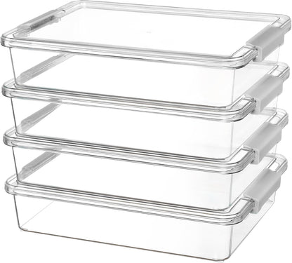 4 Pack 6 Qt Plastic Storage Bins with Lids, Clear Sensory Bins | Stackable Containers for Organizing School & Office Supplies, Arts & Crafts Organizers and Storage for Home, Craft Room
