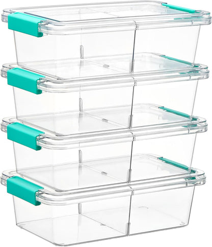4 Pack 6 Qt Plastic Storage Bins with Lids, Clear Sensory Bins | Stackable Containers for Organizing School & Office Supplies, Arts & Crafts Organizers and Storage for Home, Craft Room