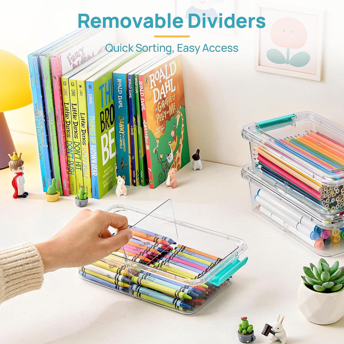 4 Pack 6 Qt Plastic Storage Bins with Lids, Clear Sensory Bins | Stackable Containers for Organizing School & Office Supplies, Arts & Crafts Organizers and Storage for Home, Craft Room