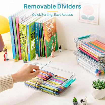 4 Pack 6 Qt Plastic Storage Bins with Lids, Clear Sensory Bins | Stackable Containers for Organizing School & Office Supplies, Arts & Crafts Organizers and Storage for Home, Craft Room