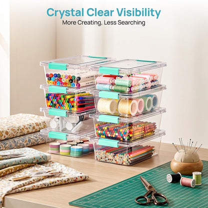4 Pack 6 Qt Plastic Storage Bins with Lids, Clear Sensory Bins | Stackable Containers for Organizing School & Office Supplies, Arts & Crafts Organizers and Storage for Home, Craft Room
