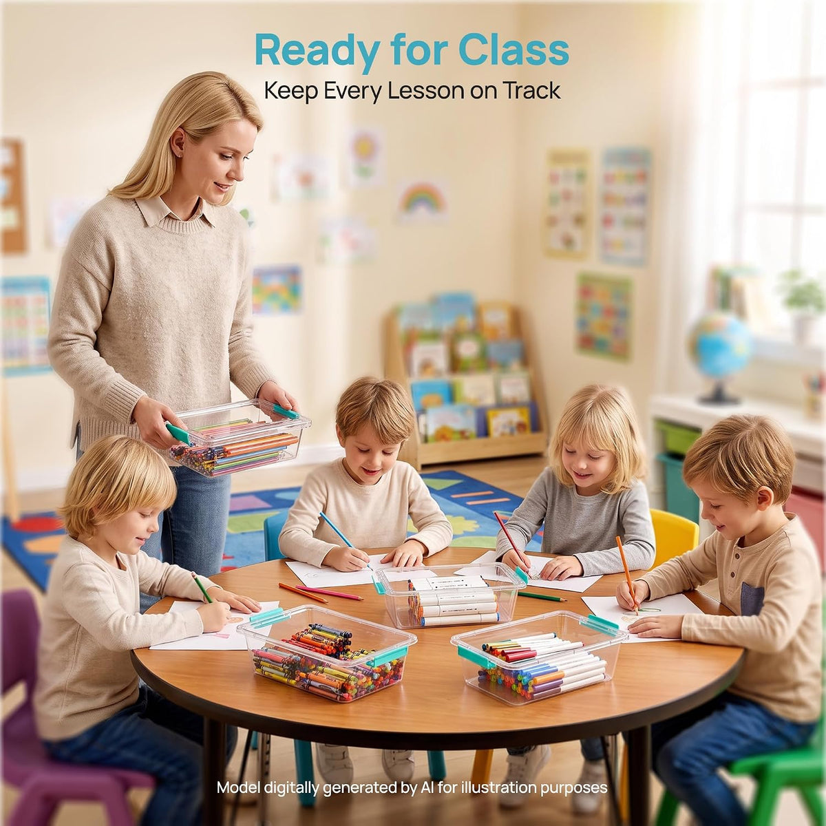4 Pack 6 Qt Plastic Storage Bins with Lids, Clear Sensory Bins | Stackable Containers for Organizing School & Office Supplies, Arts & Crafts Organizers and Storage for Home, Craft Room