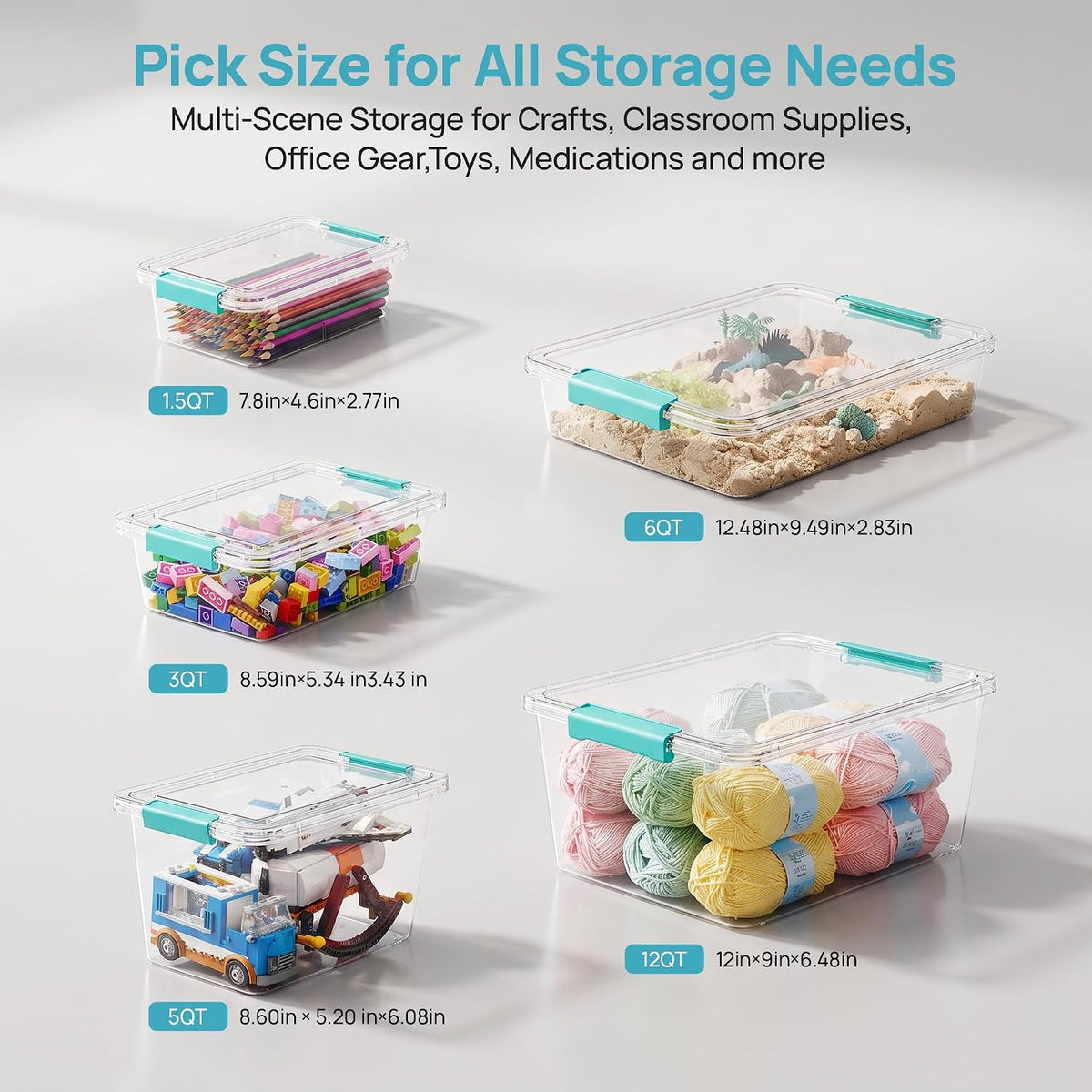 4 Pack 6 Qt Plastic Storage Bins with Lids, Clear Sensory Bins | Stackable Containers for Organizing School & Office Supplies, Arts & Crafts Organizers and Storage for Home, Craft Room