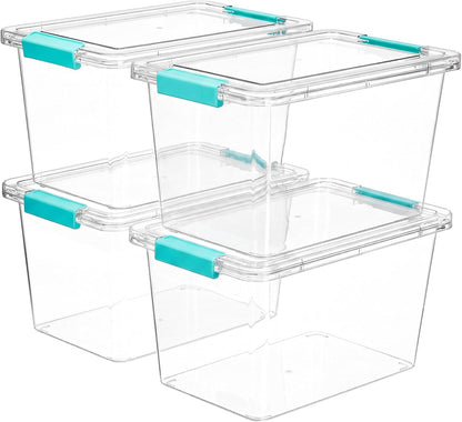 4 Pack 6 Qt Plastic Storage Bins with Lids, Clear Sensory Bins | Stackable Containers for Organizing School & Office Supplies, Arts & Crafts Organizers and Storage for Home, Craft Room