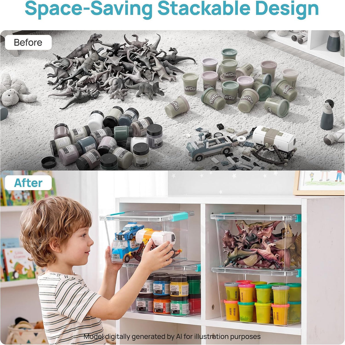 4 Pack 6 Qt Plastic Storage Bins with Lids, Clear Sensory Bins | Stackable Containers for Organizing School & Office Supplies, Arts & Crafts Organizers and Storage for Home, Craft Room