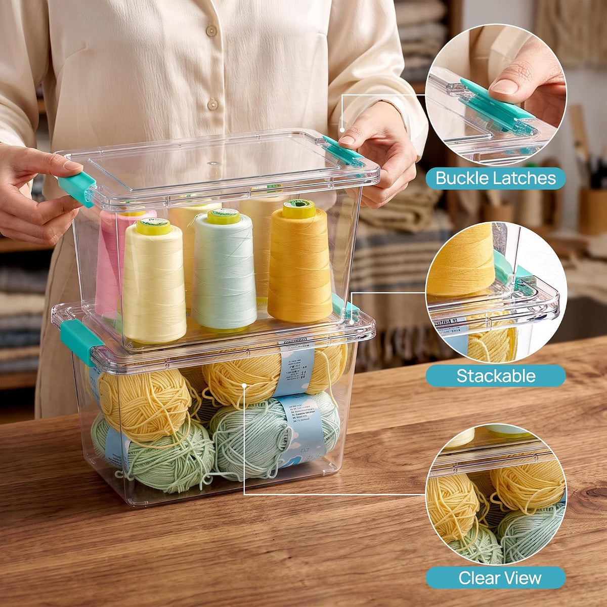 4 Pack 6 Qt Plastic Storage Bins with Lids, Clear Sensory Bins | Stackable Containers for Organizing School & Office Supplies, Arts & Crafts Organizers and Storage for Home, Craft Room
