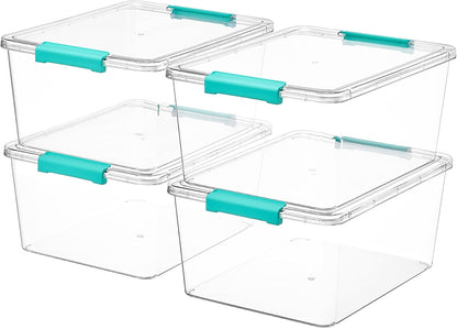 4 Pack 6 Qt Plastic Storage Bins with Lids, Clear Sensory Bins | Stackable Containers for Organizing School & Office Supplies, Arts & Crafts Organizers and Storage for Home, Craft Room